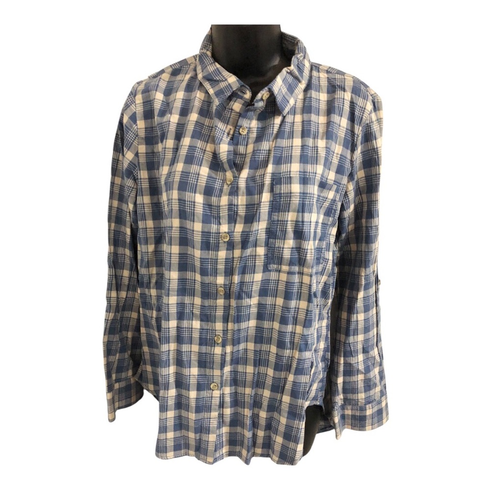 Stoosh blue plaid style classic button down shirt top size medium brand new